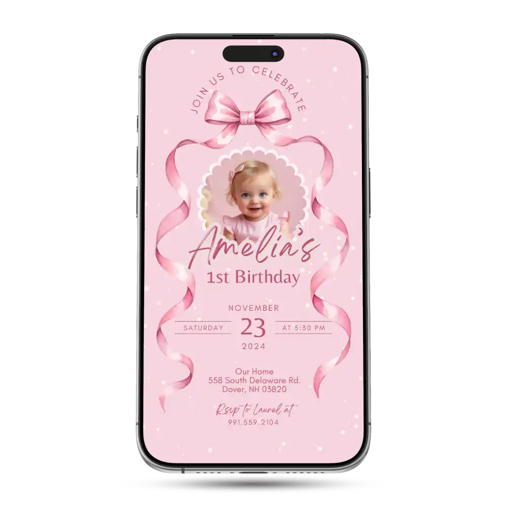 Coquette Bow Animated Birthday Invitation