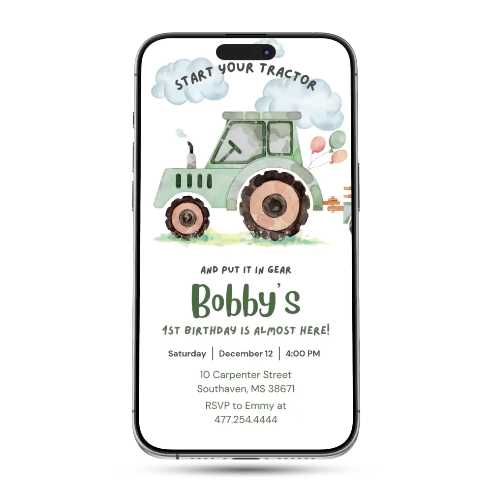Farm Tractor Animated Birthday Invitation