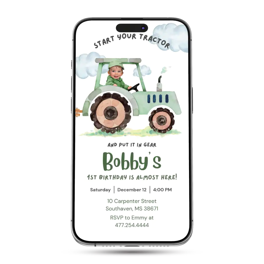 Farm Tractor Animated Birthday Invitation