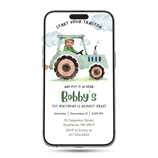 Farm Tractor Animated Birthday Invitation