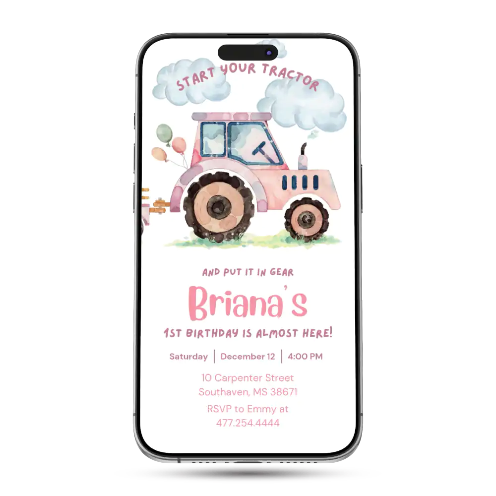 Farm Tractor Animated Birthday Invitation