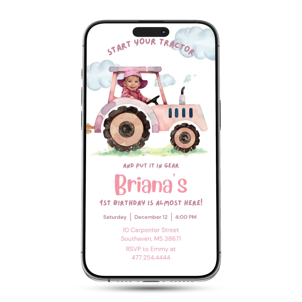 Farm Tractor Animated Birthday Invitation