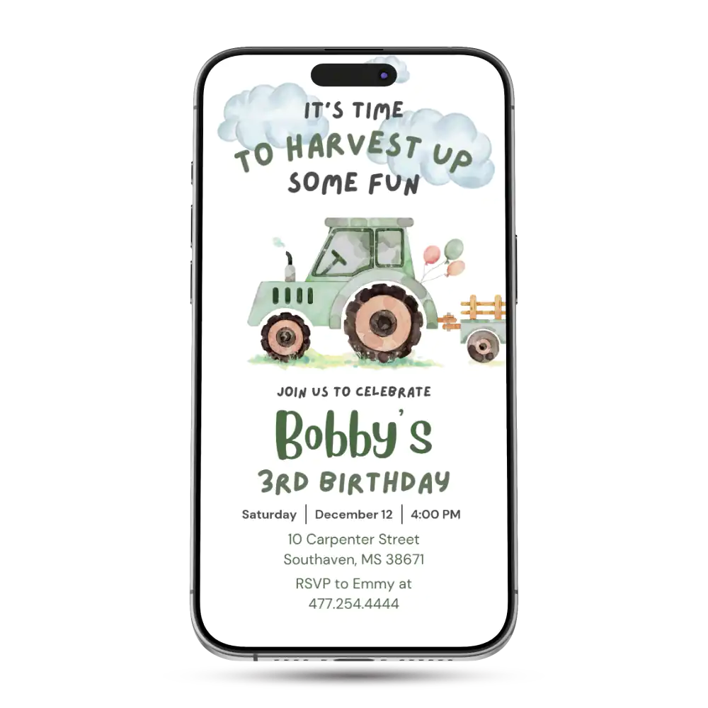 Farm Tractor Animated Birthday Invitation