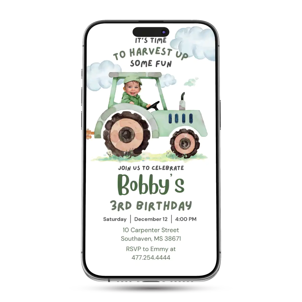 Farm Tractor Animated Birthday Invitation
