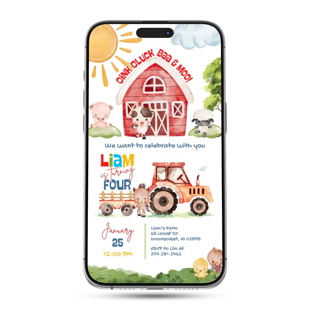 Barnyard Farm Animated Birthday Invitation
