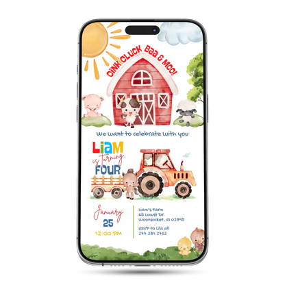 Barnyard Farm Animated Birthday Invitation