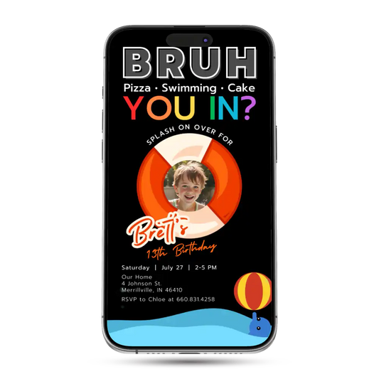 Bruh Pool Party Animated Birthday Invitation