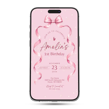 Coquette Bow Animated Birthday Invitation