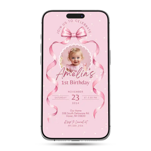 Coquette Bow Animated Birthday Invitation