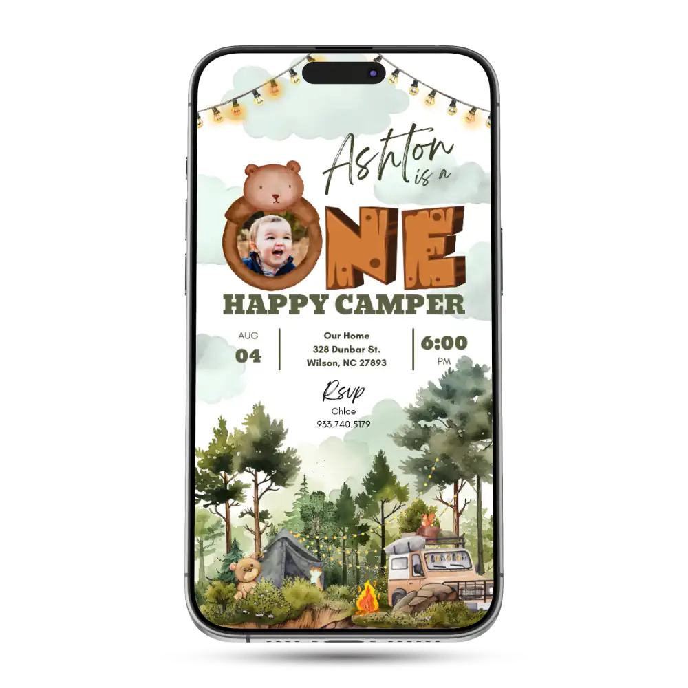 Happy Camper Animated Birthday Invitation