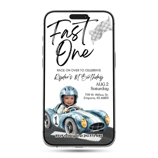 Race Car Animated Birthday Invitation