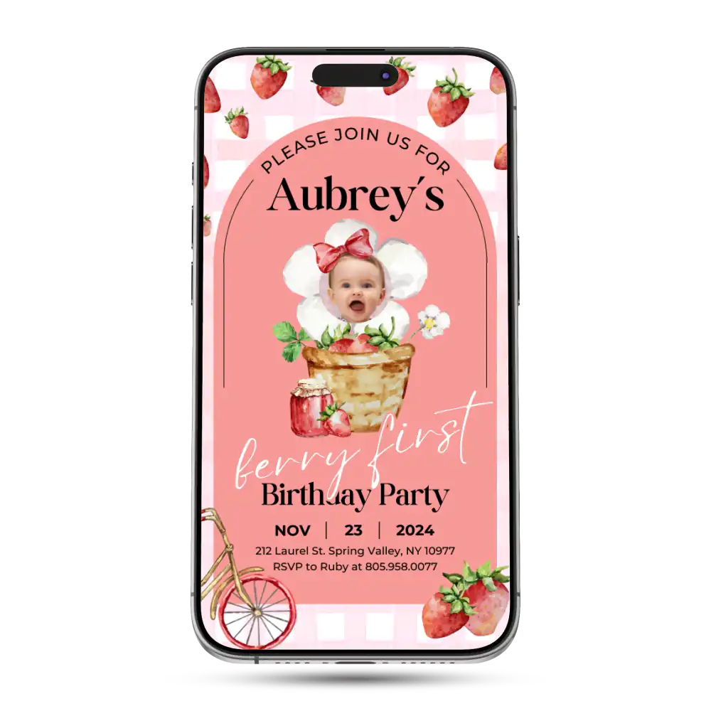Strawberry Animated Birthday Invitation