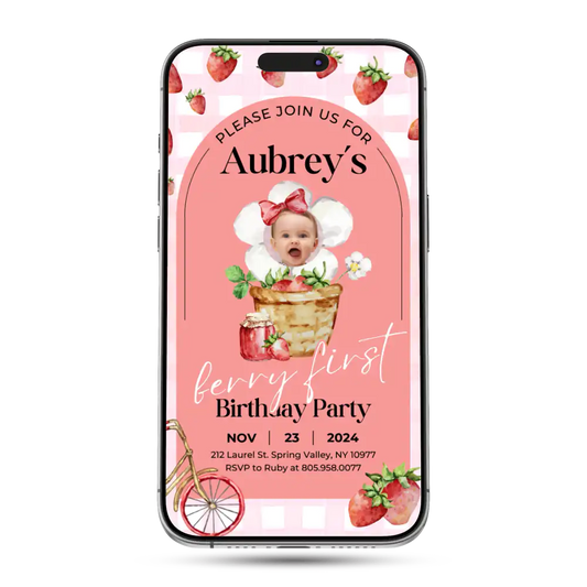 Strawberry Animated Birthday Invitation